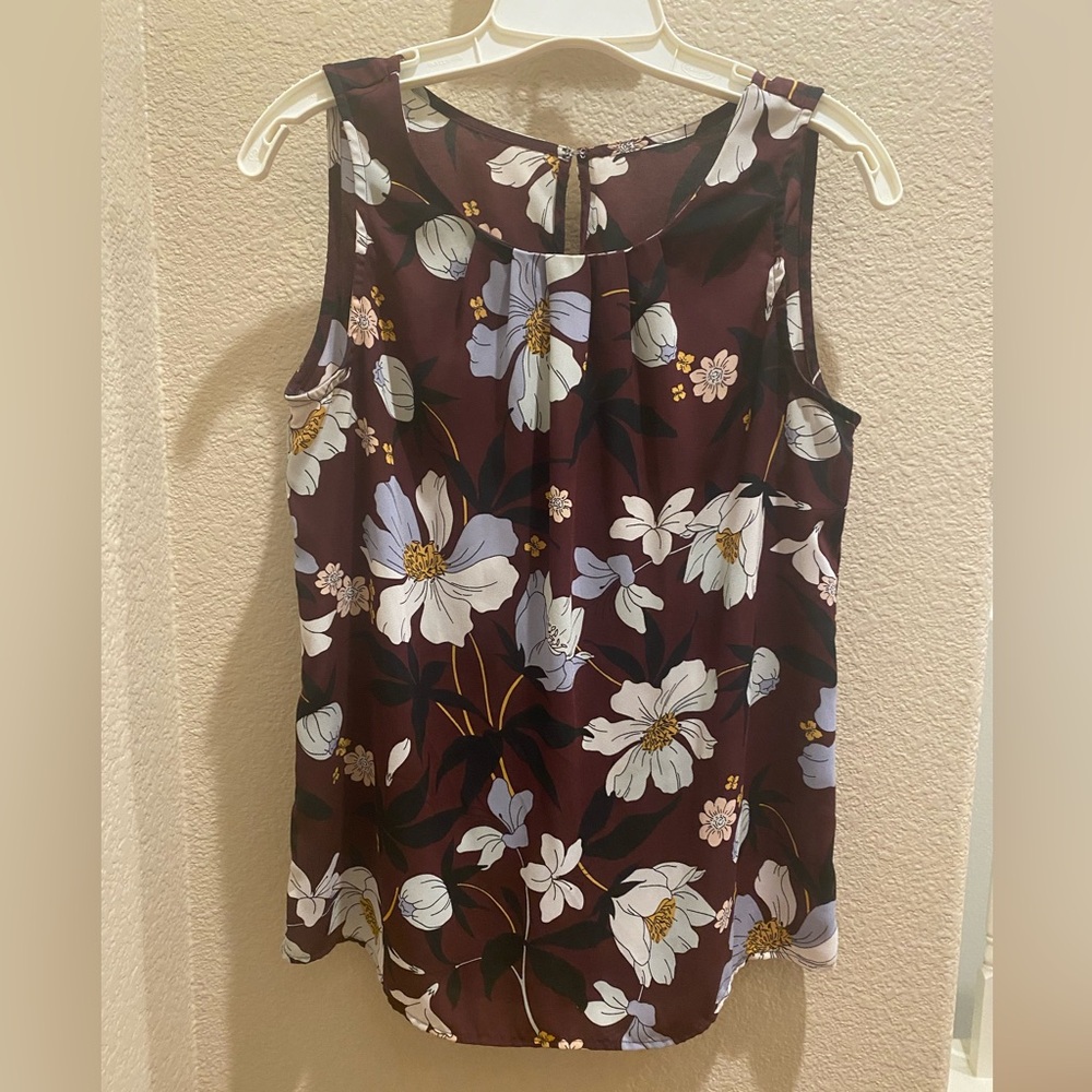 LOFT Floral Tank Top - Burgundy and White